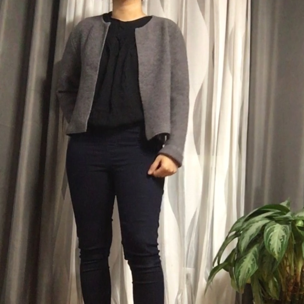 ELLE • Grey Ribbed Open Cardigan Size Large - Picture 2 of 7